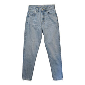 American Eagle Mom Jeans Womens 00 Long Blue Mid Rise Organic Cotton Blend